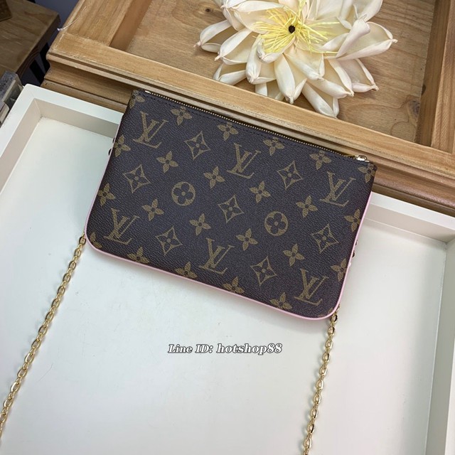 路易威登LV女包 M67561 氣球絲印 POCHETTE DOUBLE ZIP鏈條錢夾 LV鏈條女錢包 xxlv1528